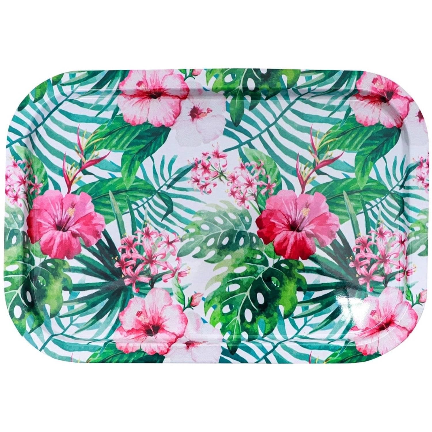 Grand plateau métal Fleurs tropicales 34 cm