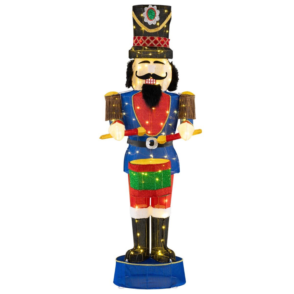 CostwaySoldat Casse-Noisette de 184 cm avec Chapeau et Epée Décoration de Noël 3D avec 110 Lumières LED Blanc Chaud Figurine de Noël