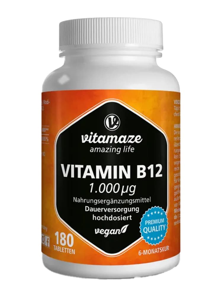 Vitamaze Vitamine B12 1000 µg à Haute Dose Végétalien 180 Comprimés